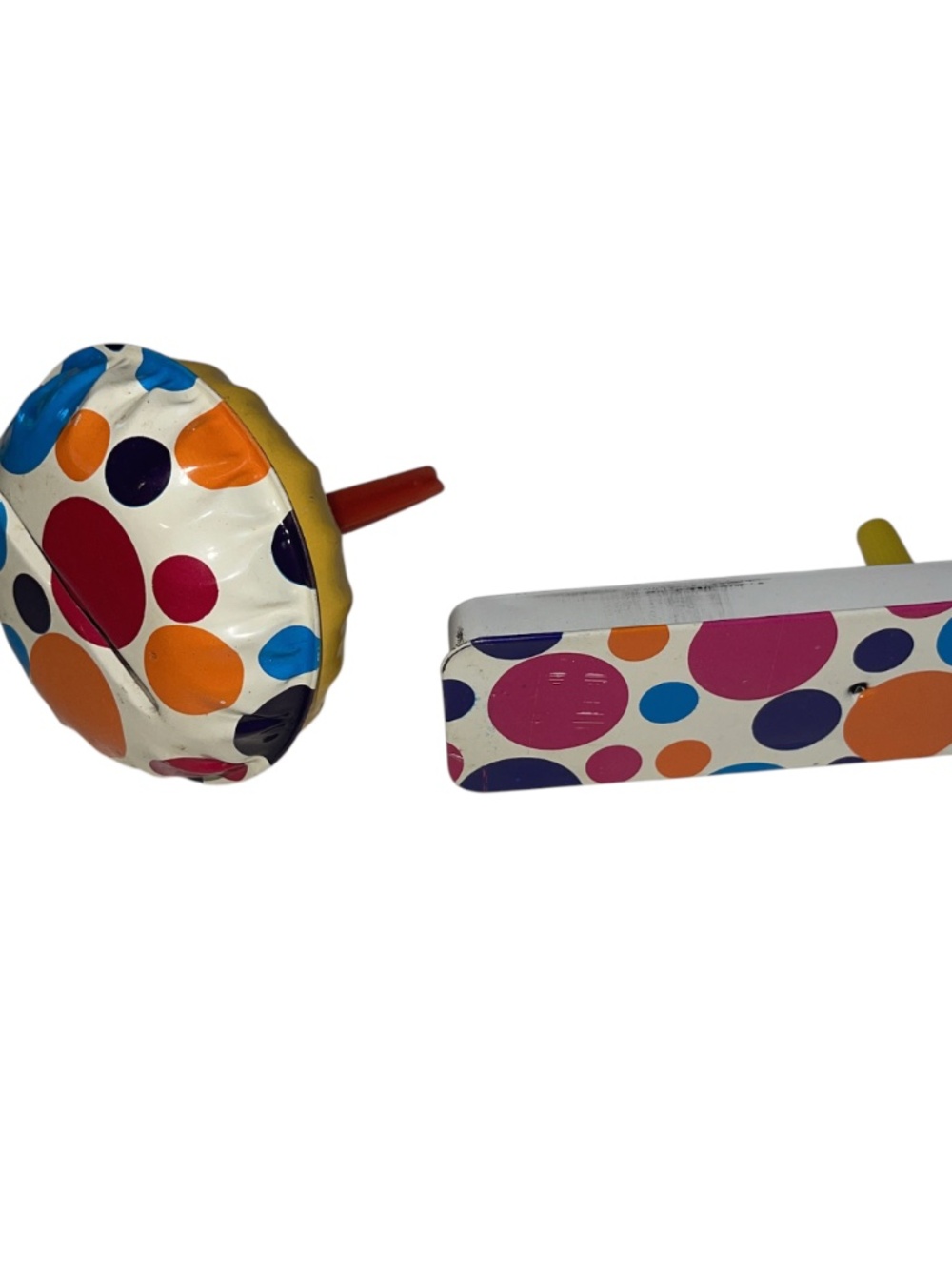 Vintage Americana Tin Metal Noise Makers NYE Party Lot of 2 Polka Dot